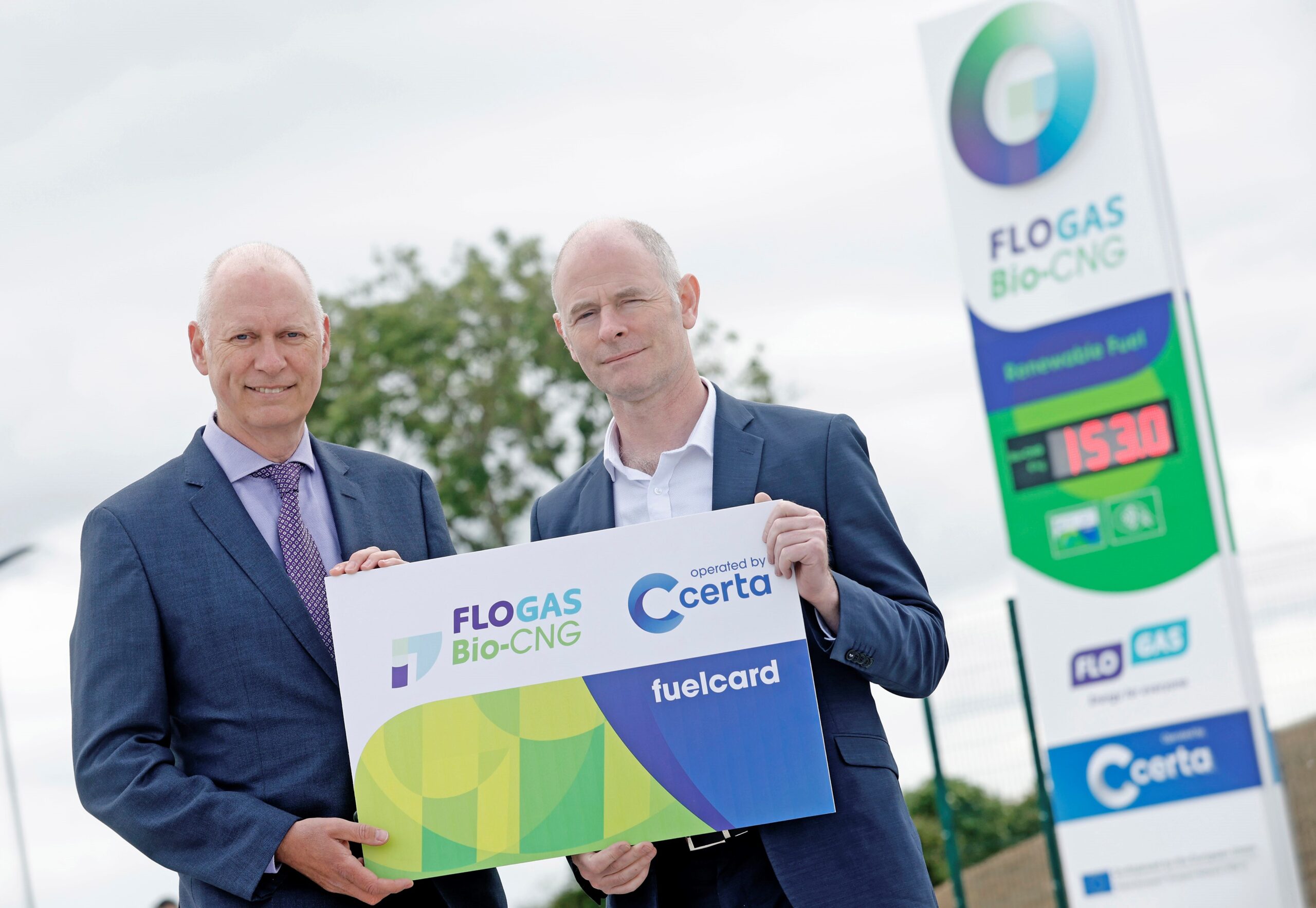 Minister of State at the Department of Environment, Climate and Communications Ossian Smyth TD and Managing Director of Flogas, John Rooney at the official opening of Bio-CNG Station