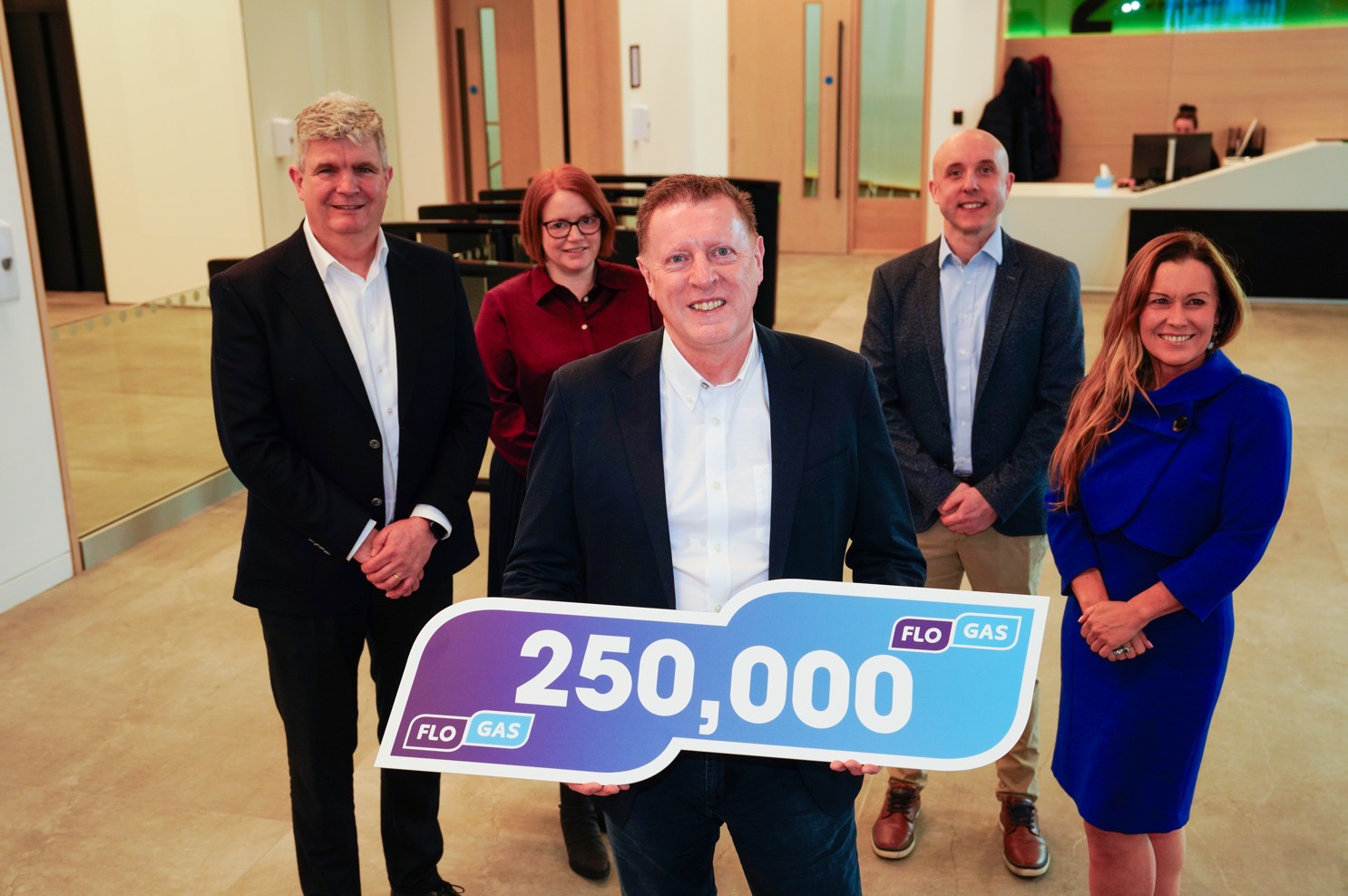 Flogas Energy Celebrates 250,000 Customer Milestone! Pictured from Flogas Energy are Sean O Loughlin Managing Director, Lesley Robinson, Operations Director, Ken O Byrne, Commercial Director B2B, Martin Mc Enteggart Commercial Director Residential and Rita Kirwan, Marketing and Communications Director